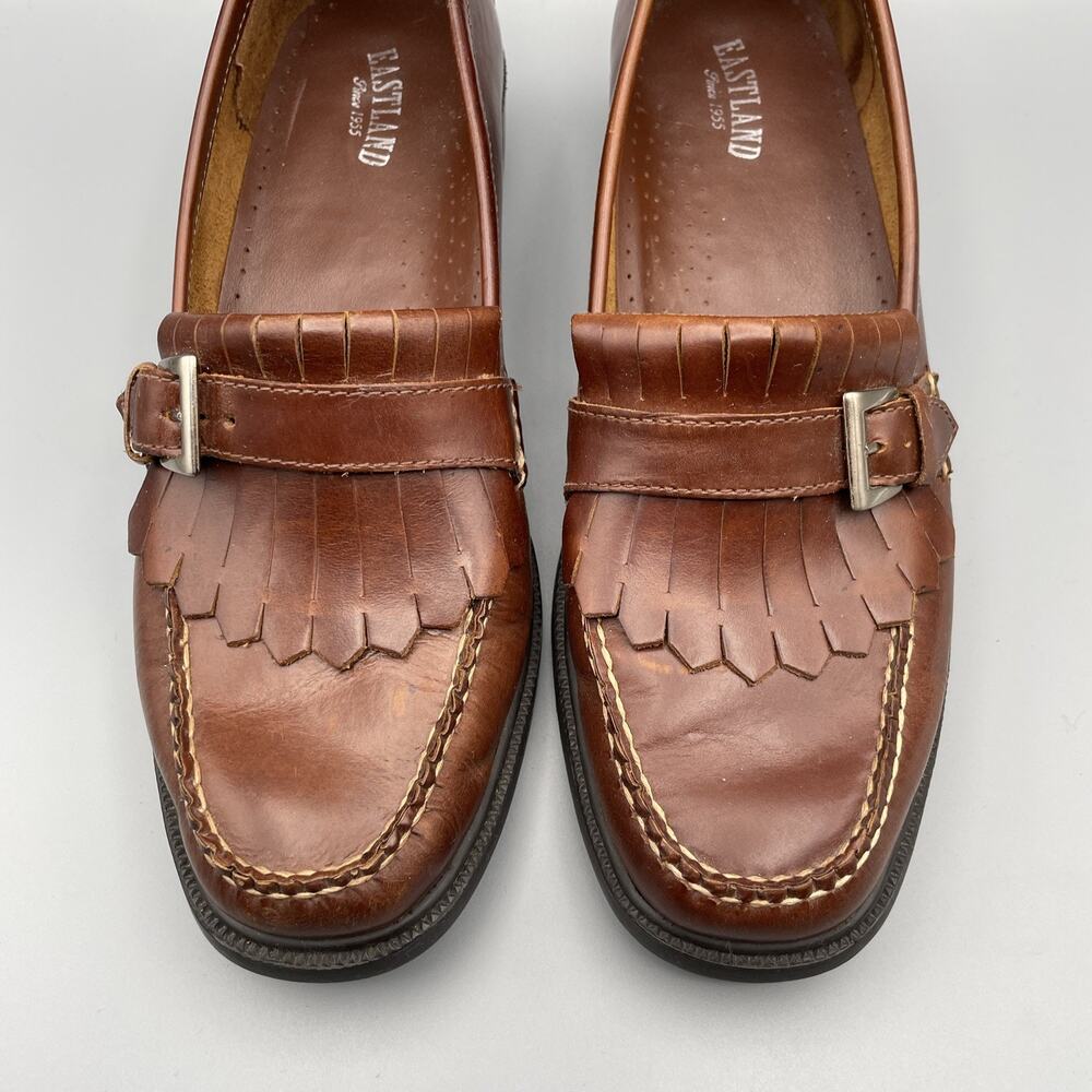 Eastland Rosalie Loafers Size 10 Brown Leather Academia Fringe Buckle Country - Picture 7 of 13